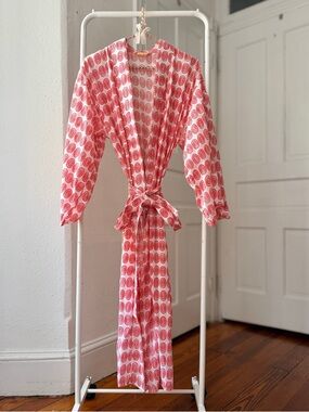 Napoleon hand block print women’s kimono spa robe Small
